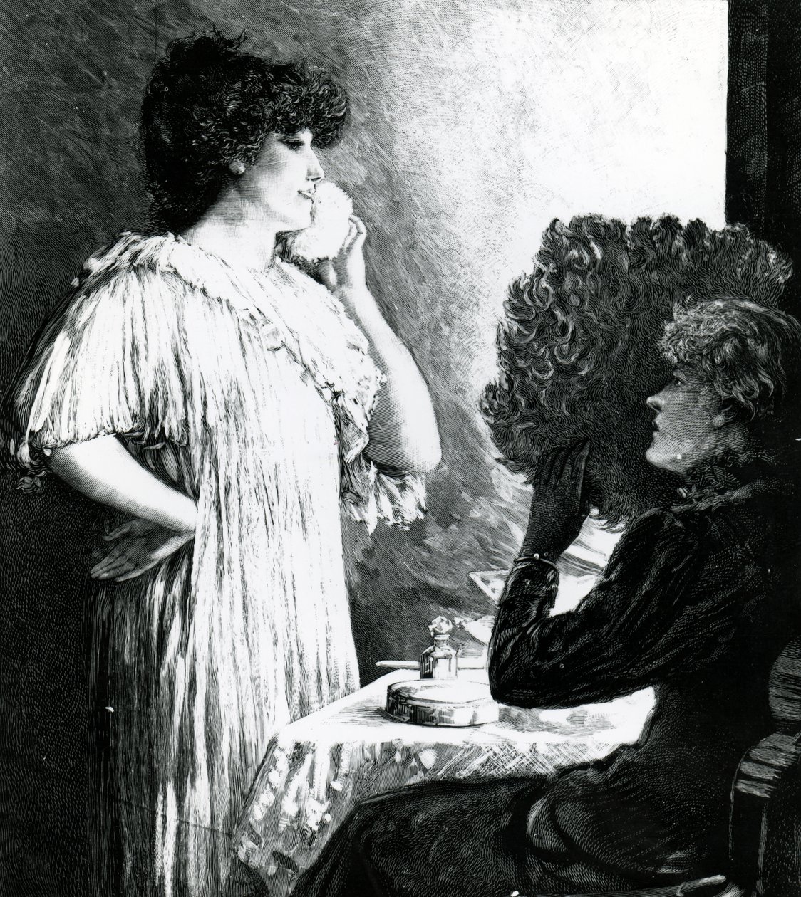 Ellen Terry odwiedza Sarah Bernhardt w jej garderobie w Royal English Opera House, ok. 1881 r. autorstwa Robert Ponsonby Staples