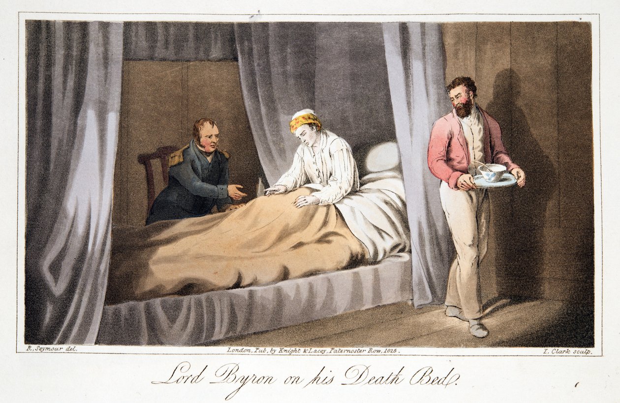 Lord Byron na łożu śmierci, z „Ostatnich dni Lorda Byrona” Williama Parry