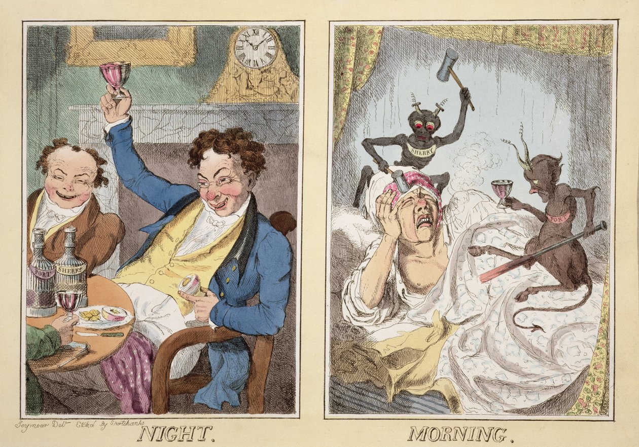 Noc i Poranek (kolorowa akwaforta) autorstwa Robert Seymour
