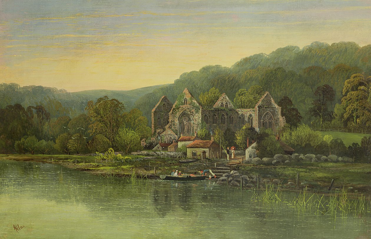Zrujnowane opactwo nad rzeką, ok.1880 autorstwa Robert Weir Allan