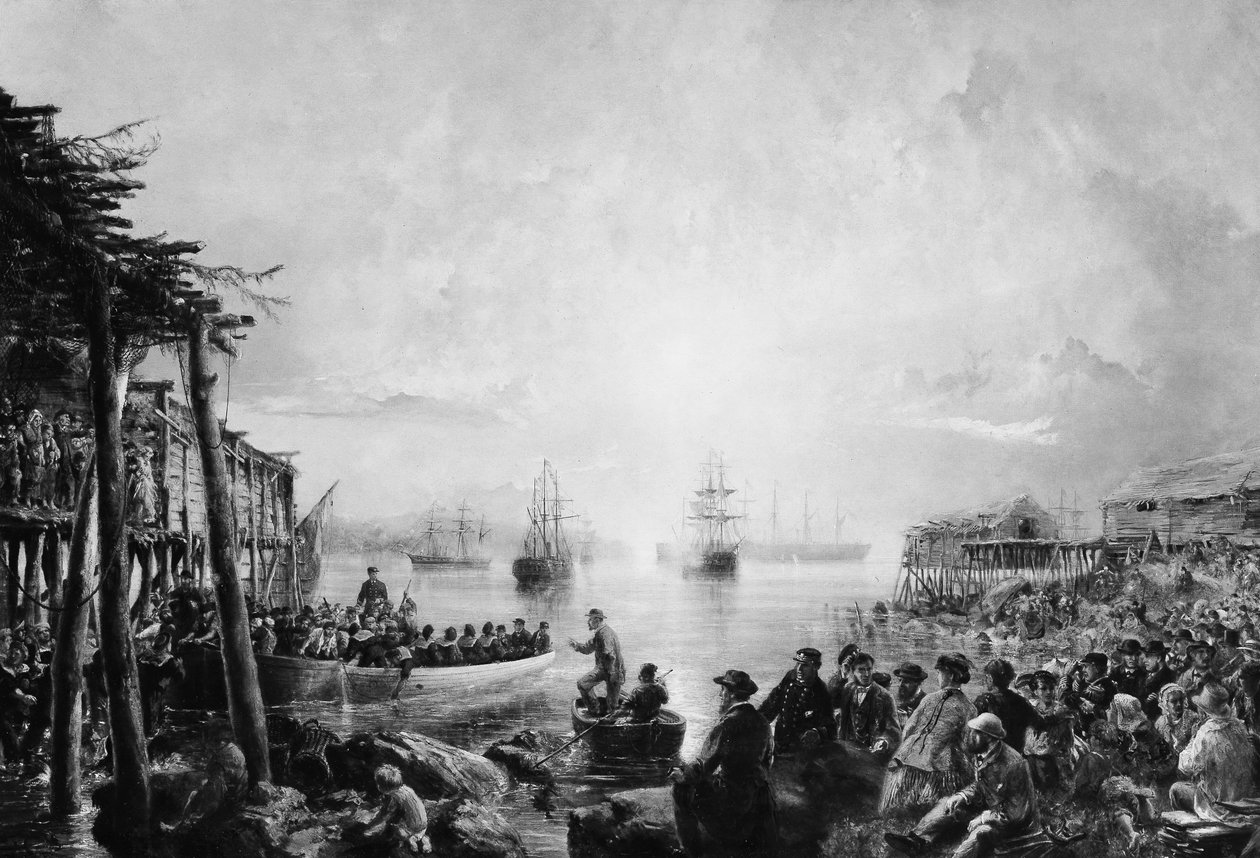 Lądowanie w Nowej Fundlandii, ca. 1866. autorstwa Robert Charles Dudley