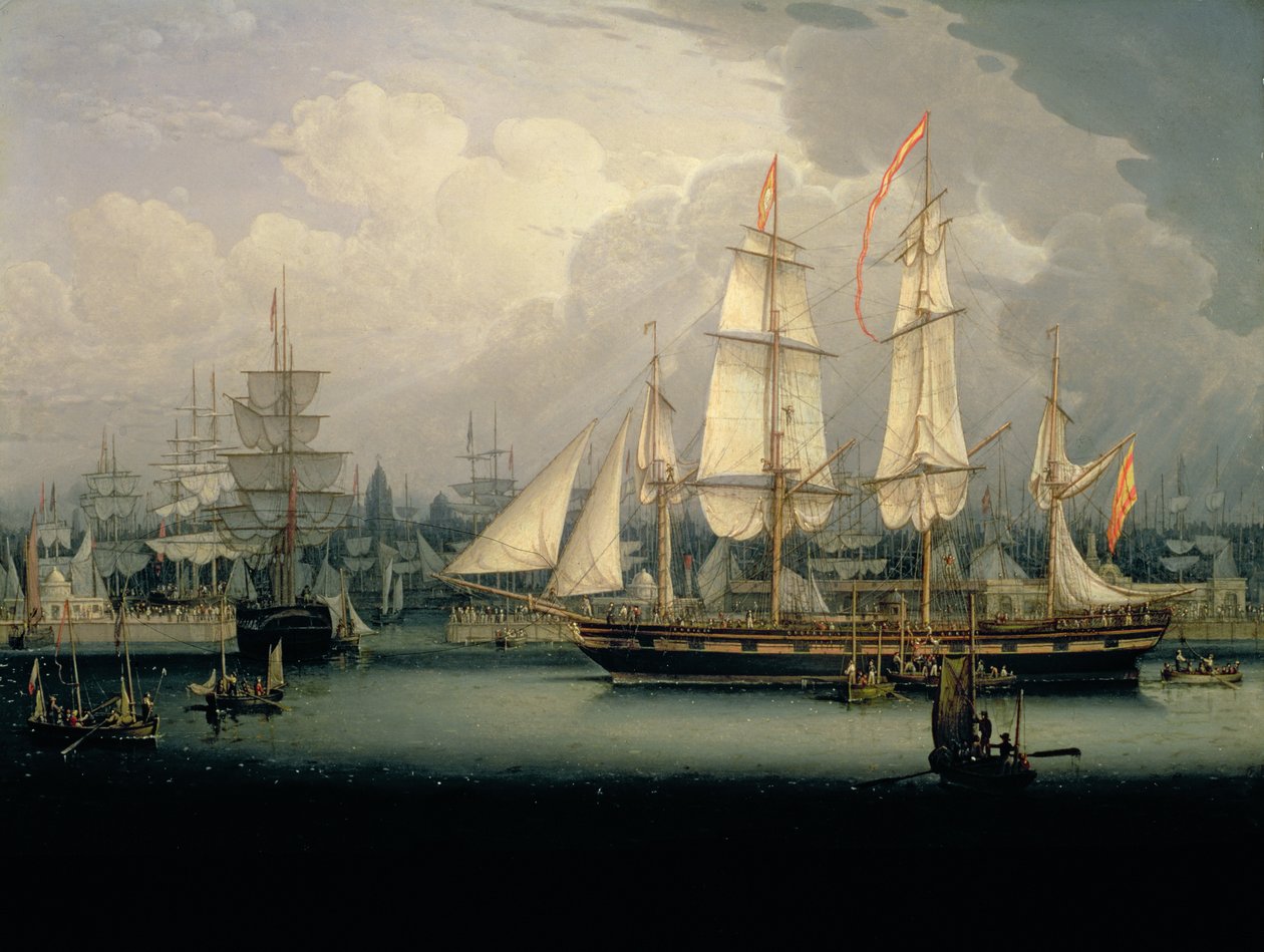 Czteromasztowy statek Clipper w porcie w Liverpoolu, ok. 1810 r autorstwa Robert Salmon