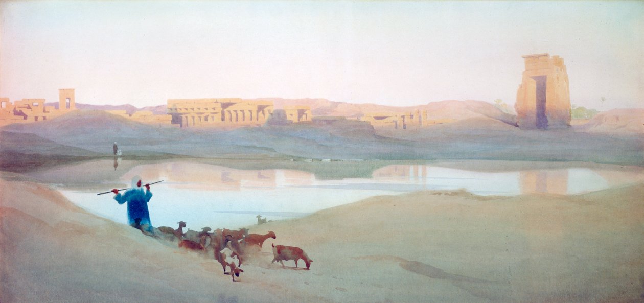 "Święte Jezioro, Karnak", Egipt, ok. 1900 r. autorstwa Robert Talbot Kelly