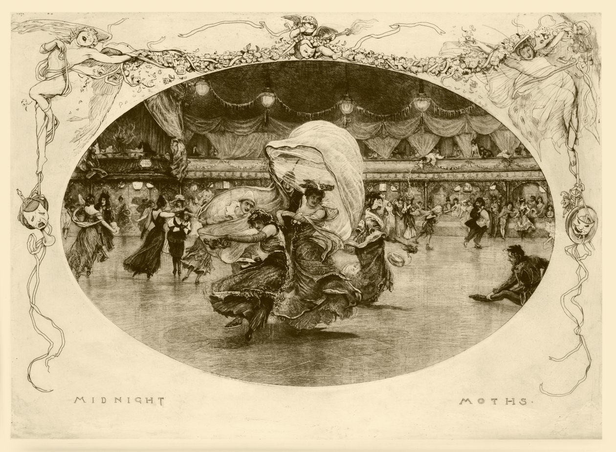 Ćmy o północy (akwaforta) autorstwa Robert Walker Macbeth