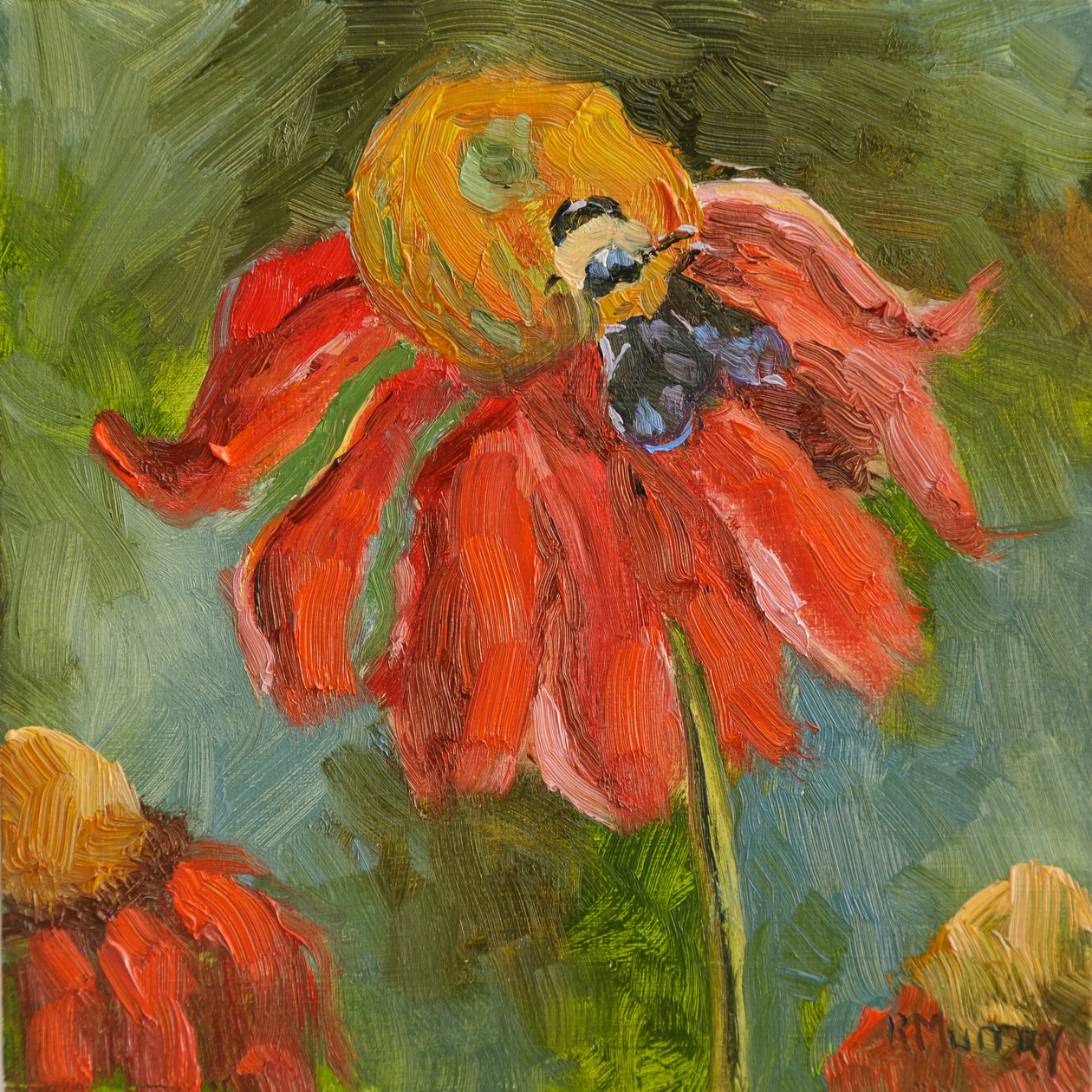 Kismet Coneflower, 2023 (olej na panelu) autorstwa Roberta Murray