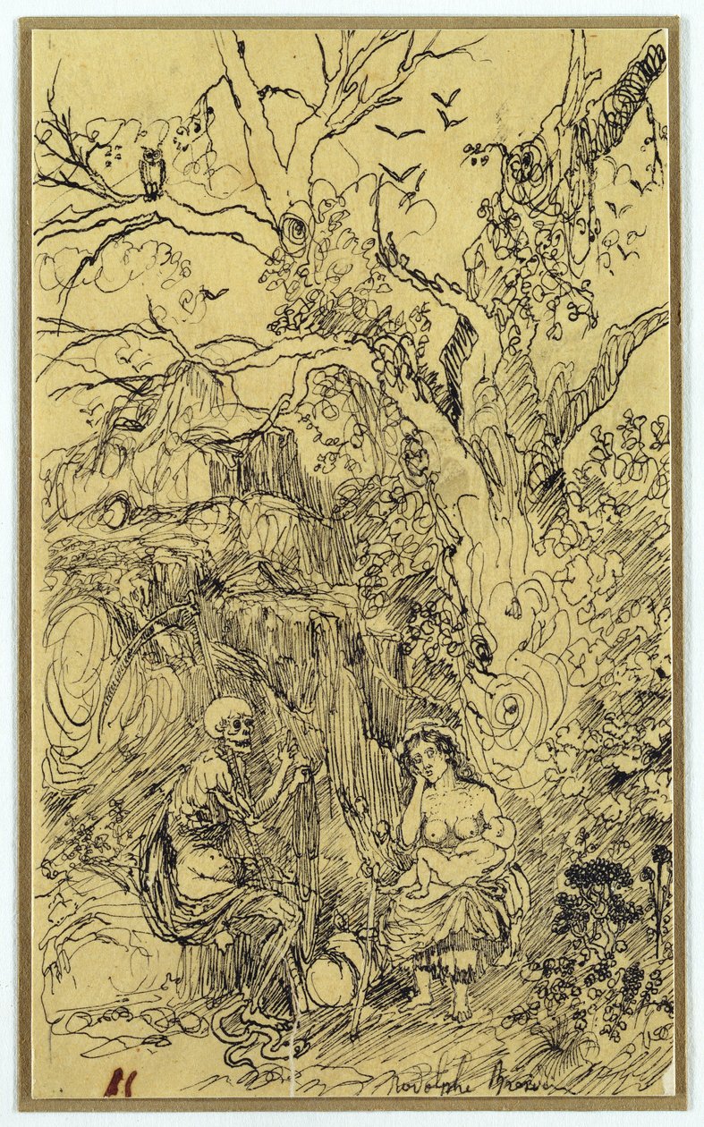 Matka i czas (La Mere et le Temps), ok. 1857-61 (indyjski atrament i długopis na papierze) autorstwa Rodolphe Bresdin