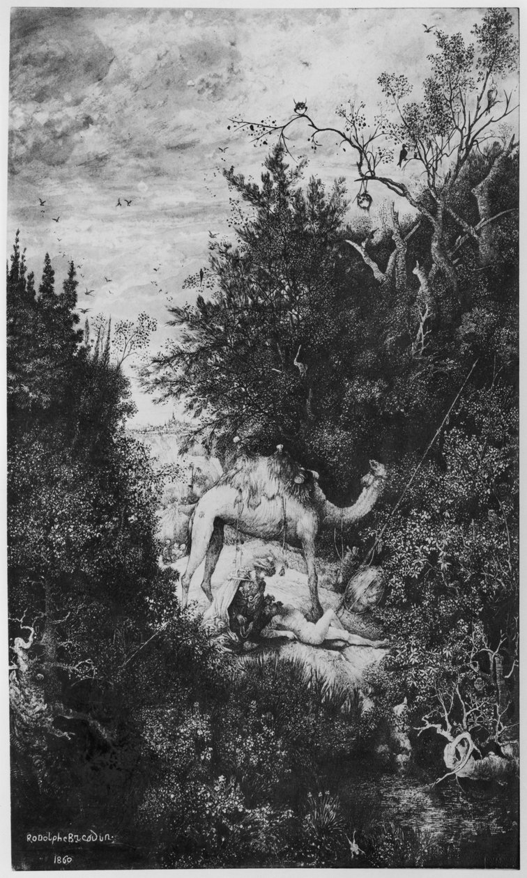 Dobry Samarytanin, 1860 (indyjski tusz i pisak i pióro na brystolu) autorstwa Rodolphe Bresdin