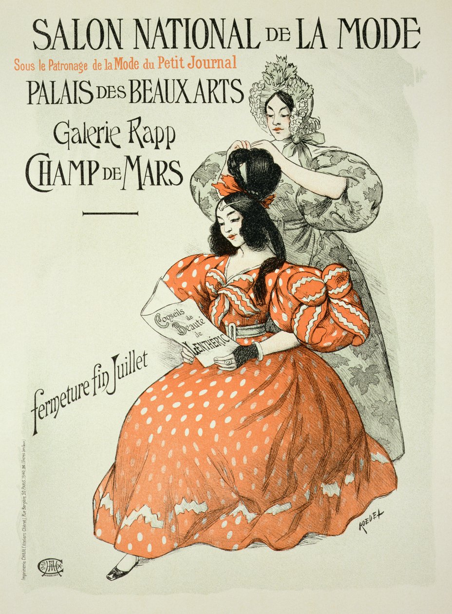 Reprodukcja plakatu reklamującego „Salon National de la Mode”, Galeria Rapp, Paryż, 1896 autorstwa Roedel