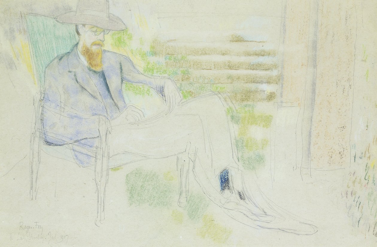Lytton Strachey pisze w Ogrodzie, autorstwa Roger Eliot Fry