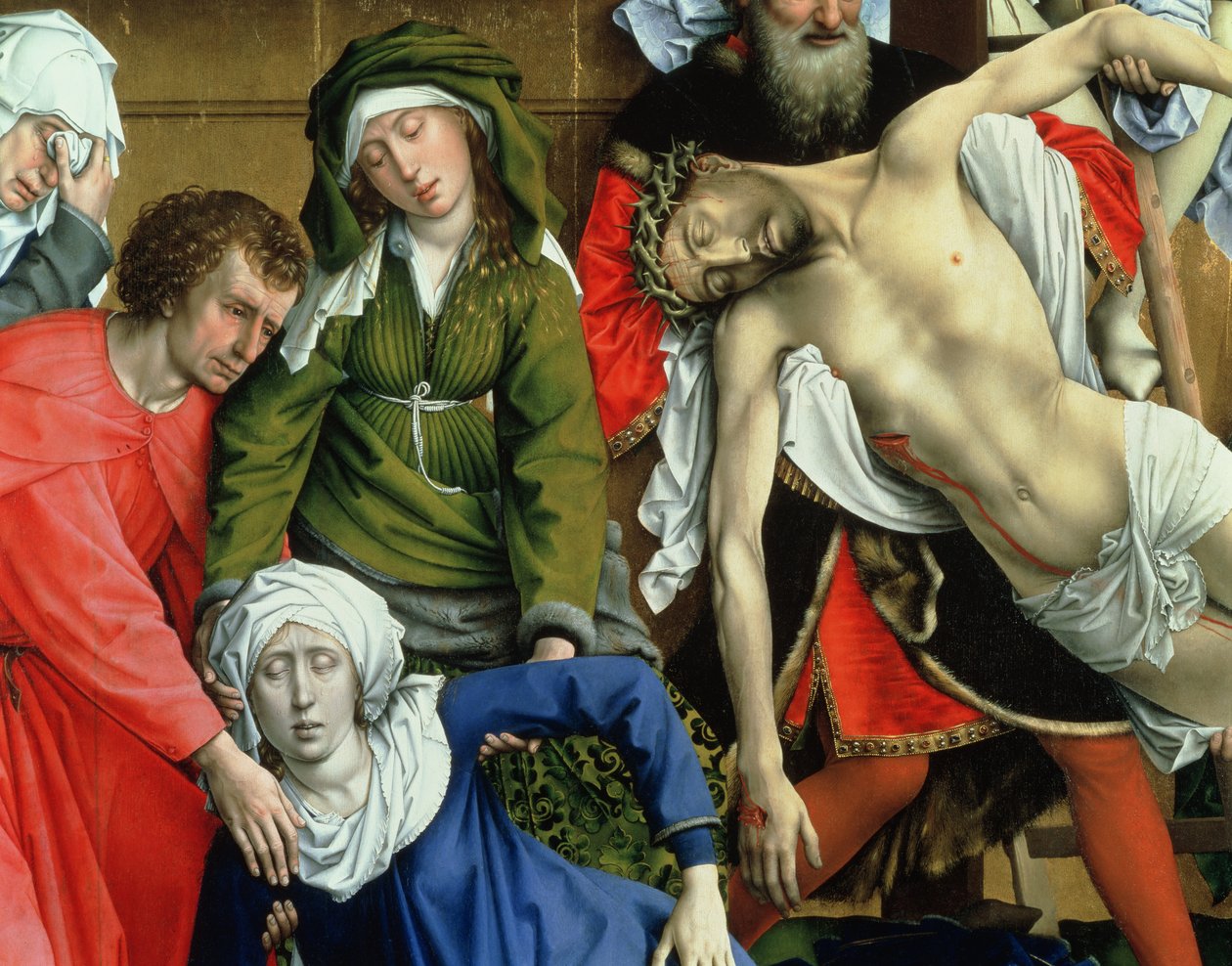 Zejście z krzyża, 1435 (szczegóły św. Jana, Marii Panny i Chrystusa) (patrz także 187570) autorstwa Rogier van der Weyden
