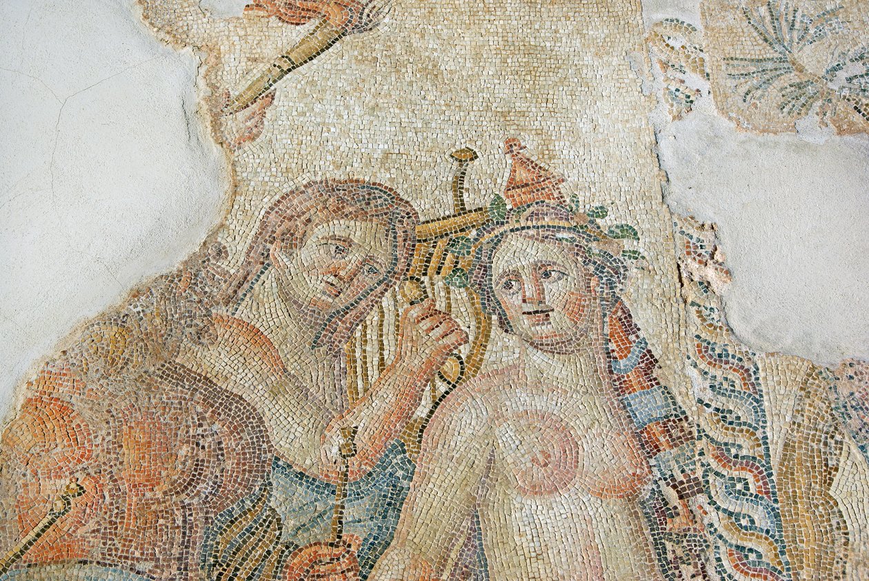 Centaur oczarowuje Maenadę, fragment z Triumfalnej procesji Dionizosa, Dom Aiona, Pafos, Cypr (mozaika) autorstwa Roman