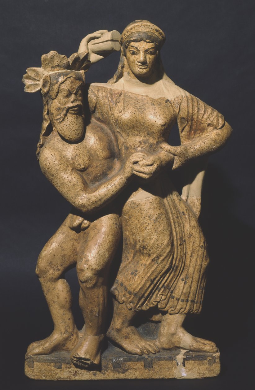 Antefiks przedstawiający menadę i satyra, Satricum autorstwa Roman