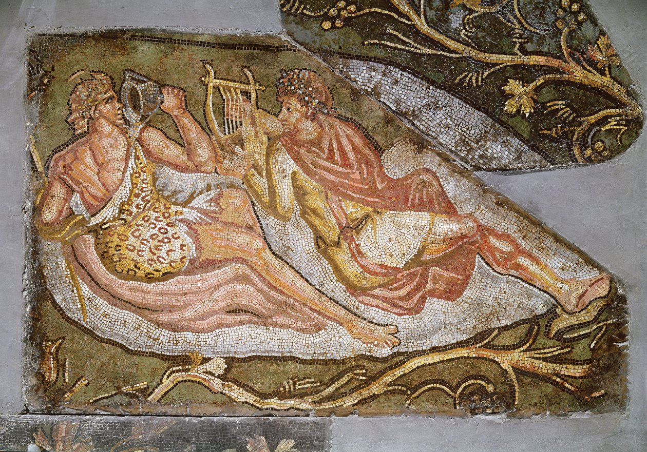 Bachus leżący, fragment z Kara Likurga, II-III w. (mozaika) autorstwa Roman