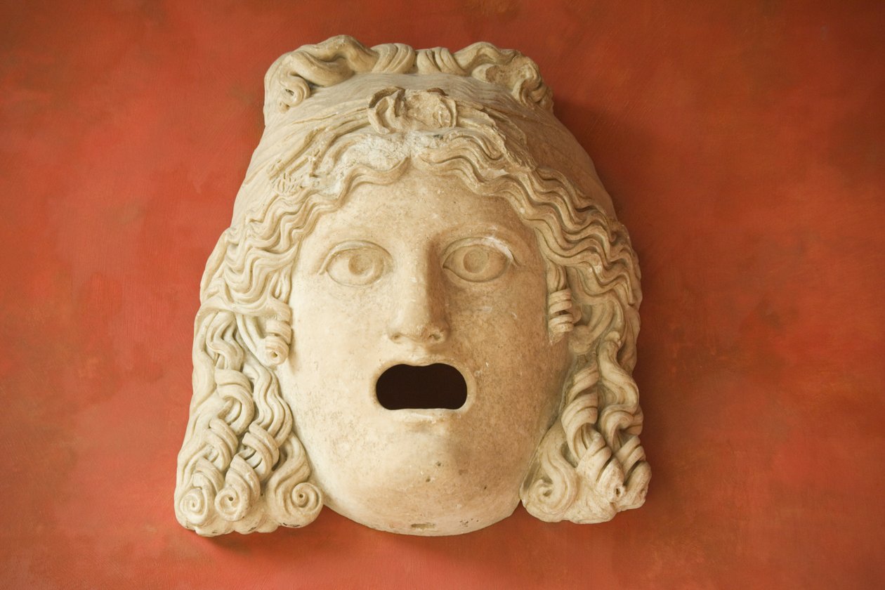 Maska z otwartymi ustami, okres cesarski rzymski (30 pne-500 ne) (marmur) autorstwa Roman