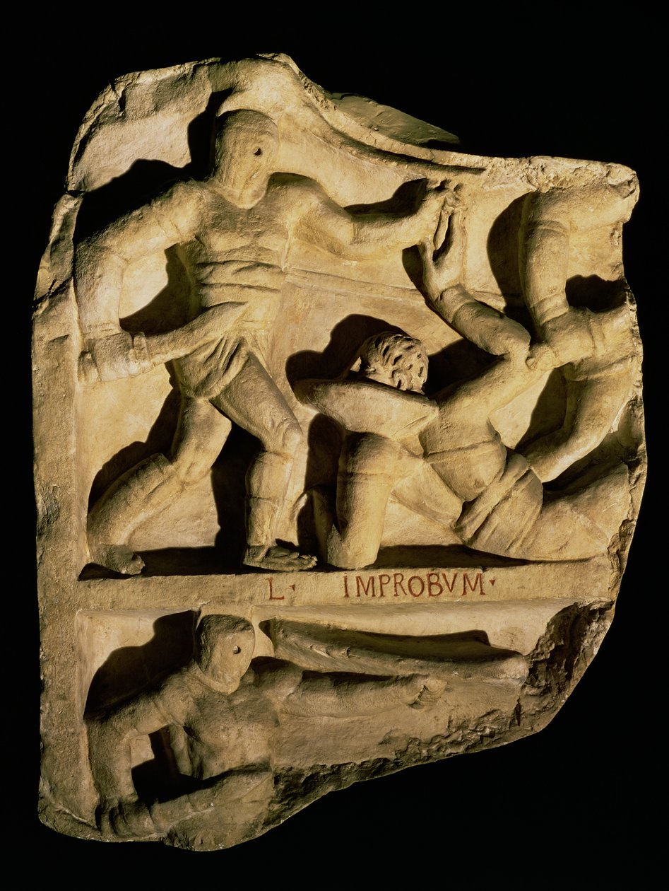 Relief przedstawiający samnitę pokonującego retiariusza autorstwa Roman