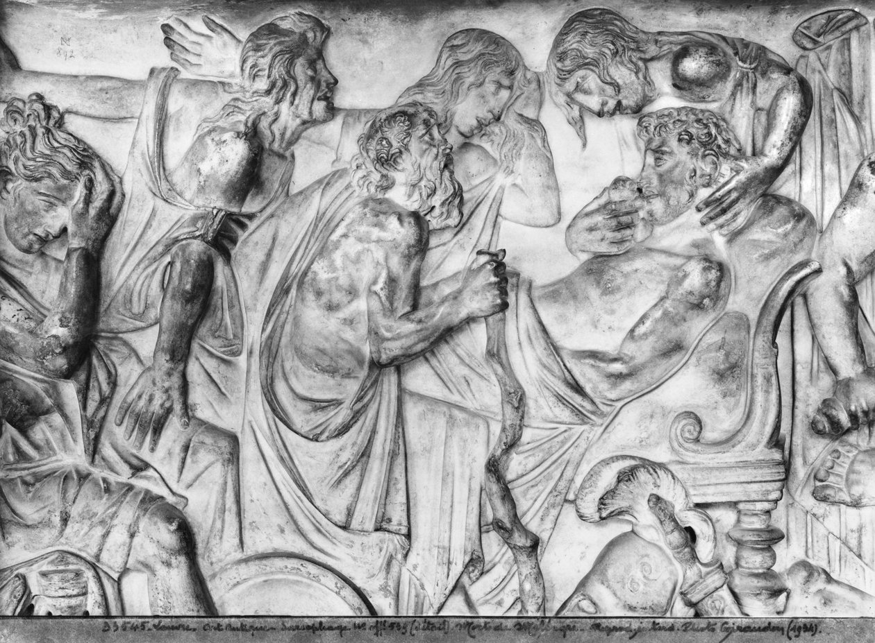 Relief przedstawiający śmierć Meleagera, fragment z Sarkofagu Meleagera (marmur) autorstwa Roman