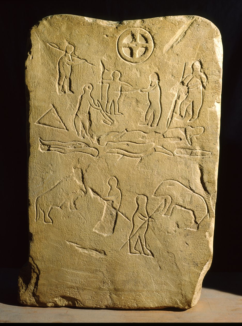 Stela ze scenami walki i polowania, z Novario (piaskowiec) autorstwa Roman