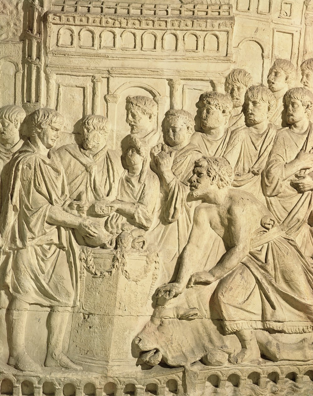 Sarmaci oddający hołd Rzymianom, fragment z odlewu kolumny Trajana (tynk) autorstwa Roman