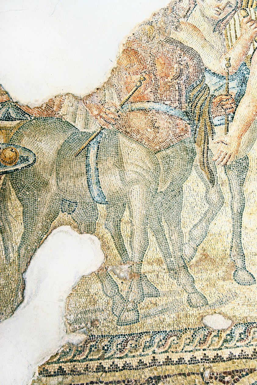 Triumfalna procesja Dionizosa, fragment dwóch centaurów, mozaika Dom Aiona, Pafos, Cypr autorstwa Roman