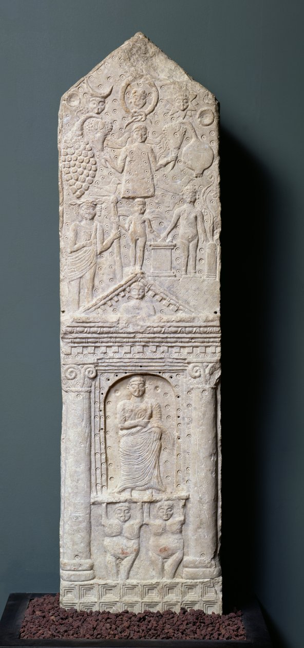 Stela wotywna poświęcona Saturnowi, z Maghroua (starożytna Macota) II-III w. (wapień) autorstwa Roman