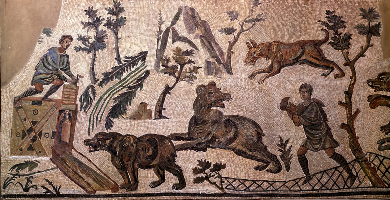 Polowanie na niedźwiedzie (mozaika, IV wpne) autorstwa Roman