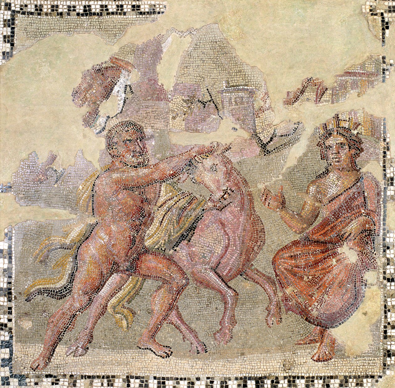 Herakles z bykiem kreteńskim, Ostia (mozaika) autorstwa Roman