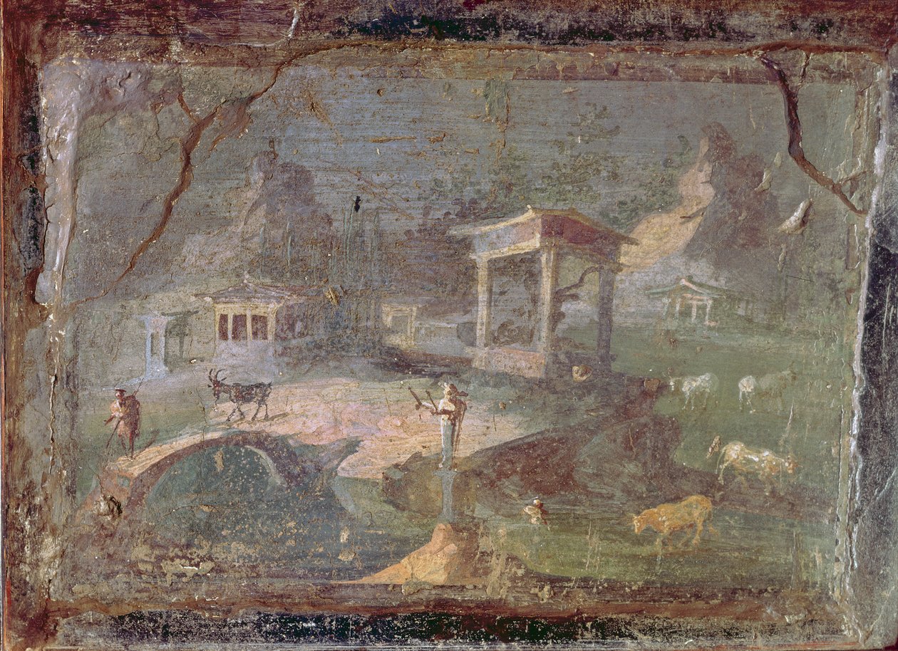 Idylliczny krajobraz, z Herkulanum, I w. p.n.e.-79 autorstwa Roman