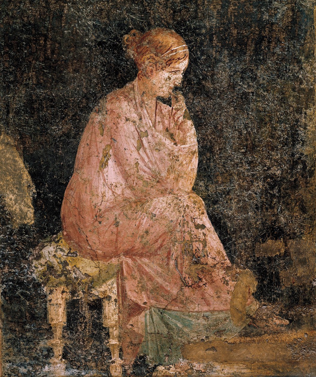 Kobieta w pozycji siedzącej, fragment fresku z Pompejów autorstwa Roman