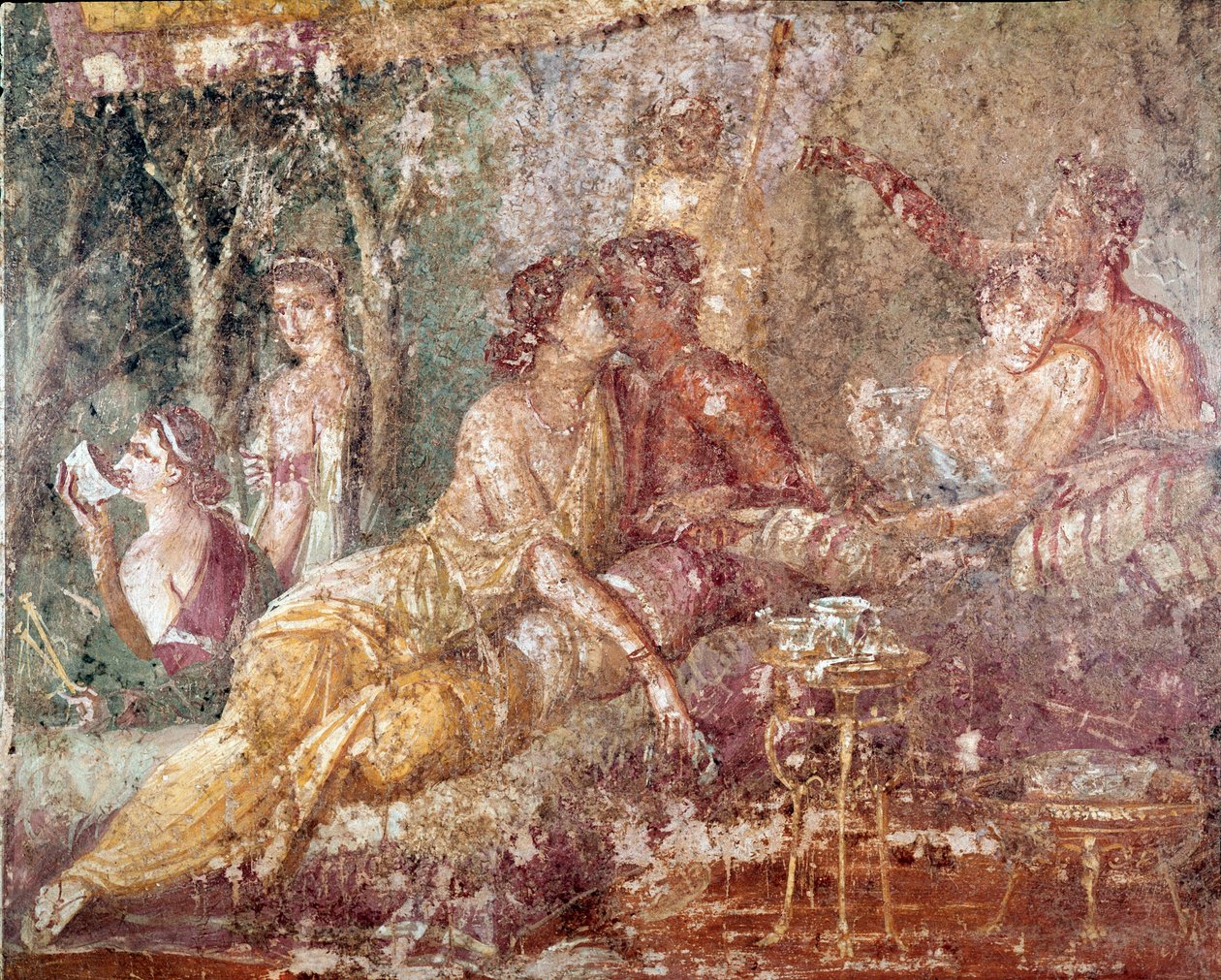 Triclinium, całowanie się pary (fresk autorstwa Roman