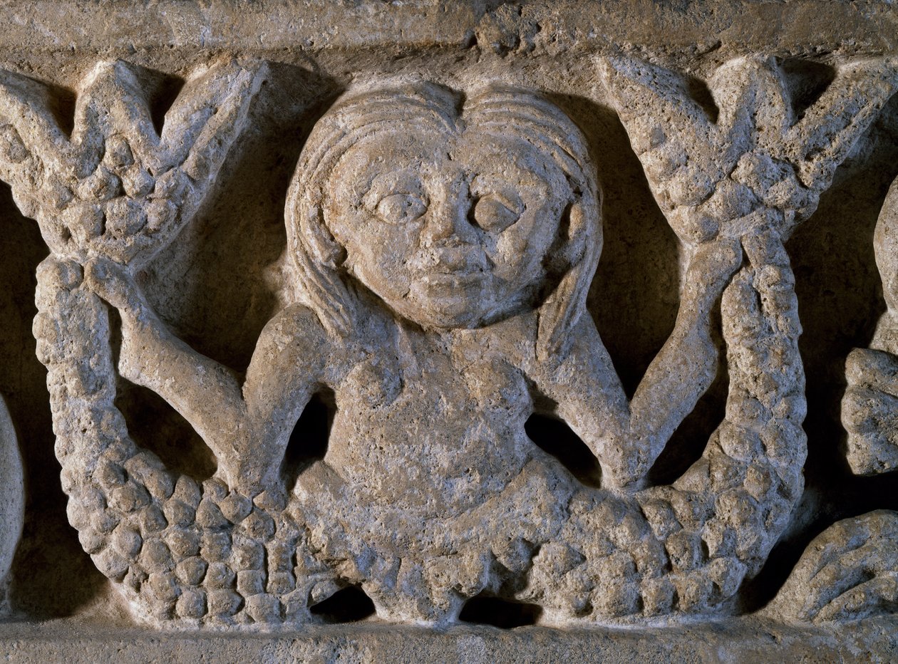 Dwuogoniasta syrena, detal z fryzu romańskiego, Włochy autorstwa Romanesque