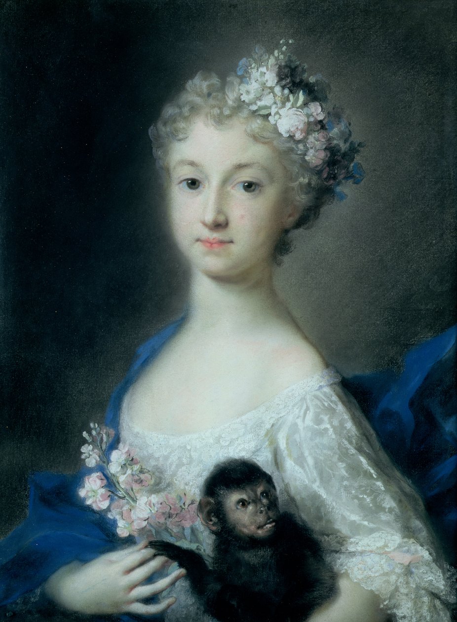 Dziewczynka trzymająca małpę (pastel) autorstwa Rosalba Giovanna Carriera