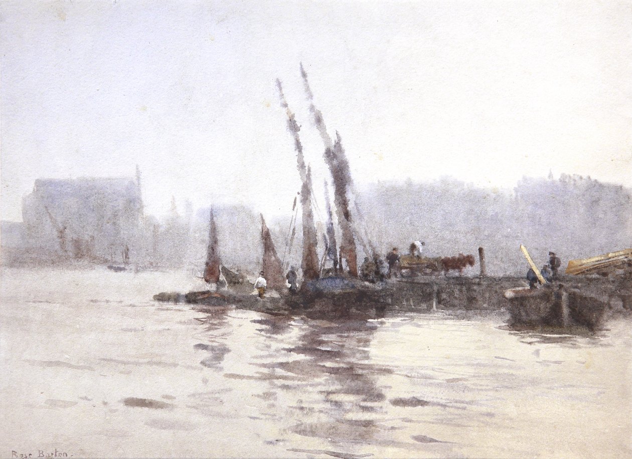 Rozładunek barek (akwarela) autorstwa Rose Maynard Barton