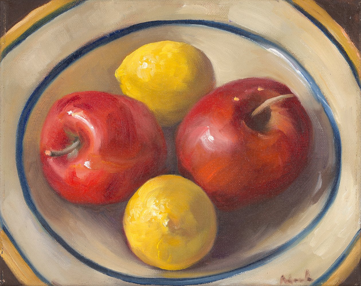 Jabłka i cytryny, 2016 (olej na płótnie) autorstwa Rosemarie Adcock