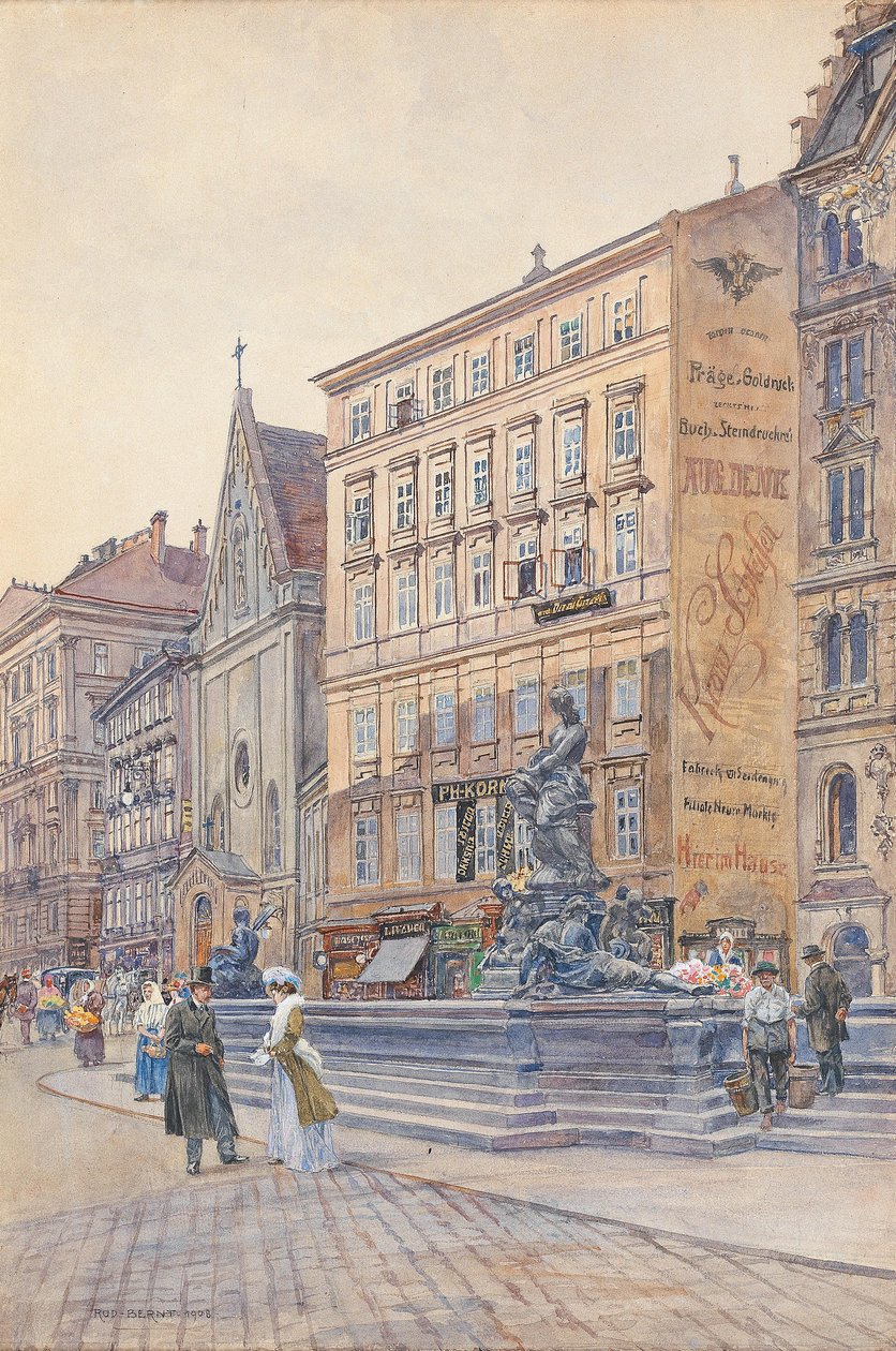 Angielski: Neue Markt i Donnerbrunnen Donner fountainn autorstwa Rudolf Bernt