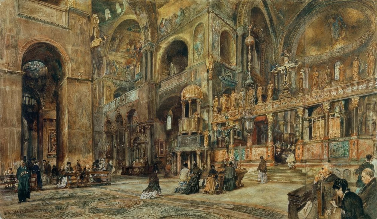 Widok wnętrza kościoła św. Marka w Wenecji autorstwa Rudolf von Alt