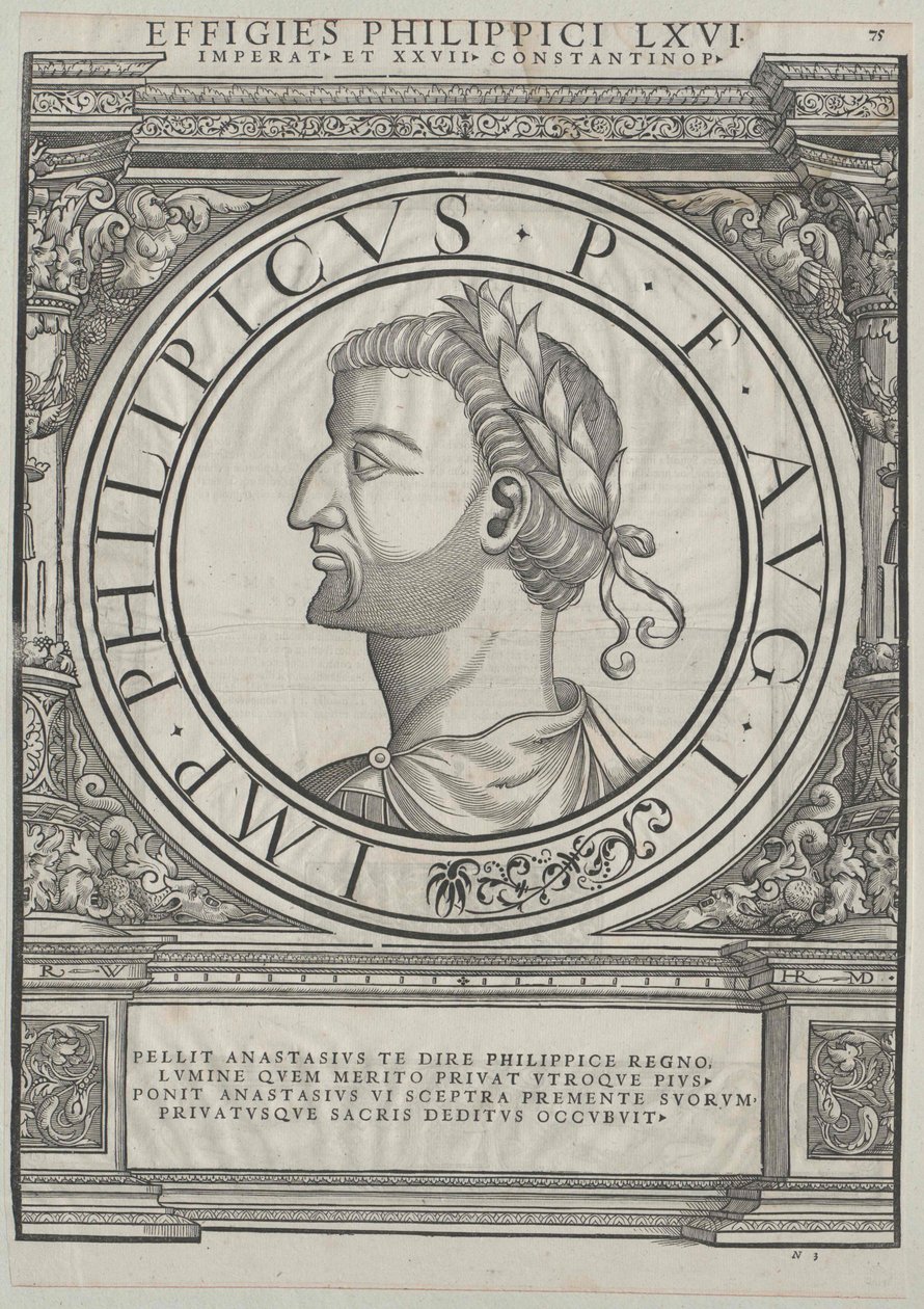 Cesarz wschodniorzymski Philippikos Bardanes (druk) autorstwa Rudolph Wyssenbach