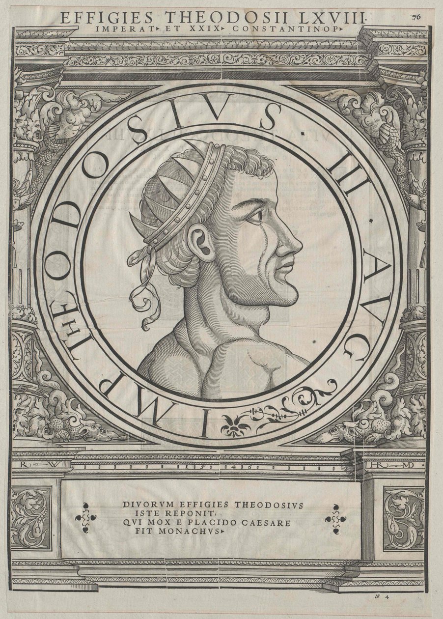 Cesarz wschodniorzymski Teodozjusz III (druk) autorstwa Rudolph Wyssenbach