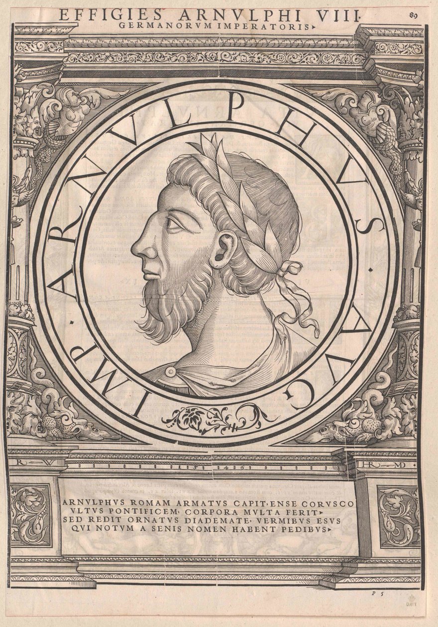 Rzymski cesarz wschodniofrankijski Arnulf (druk) autorstwa Rudolph Wyssenbach