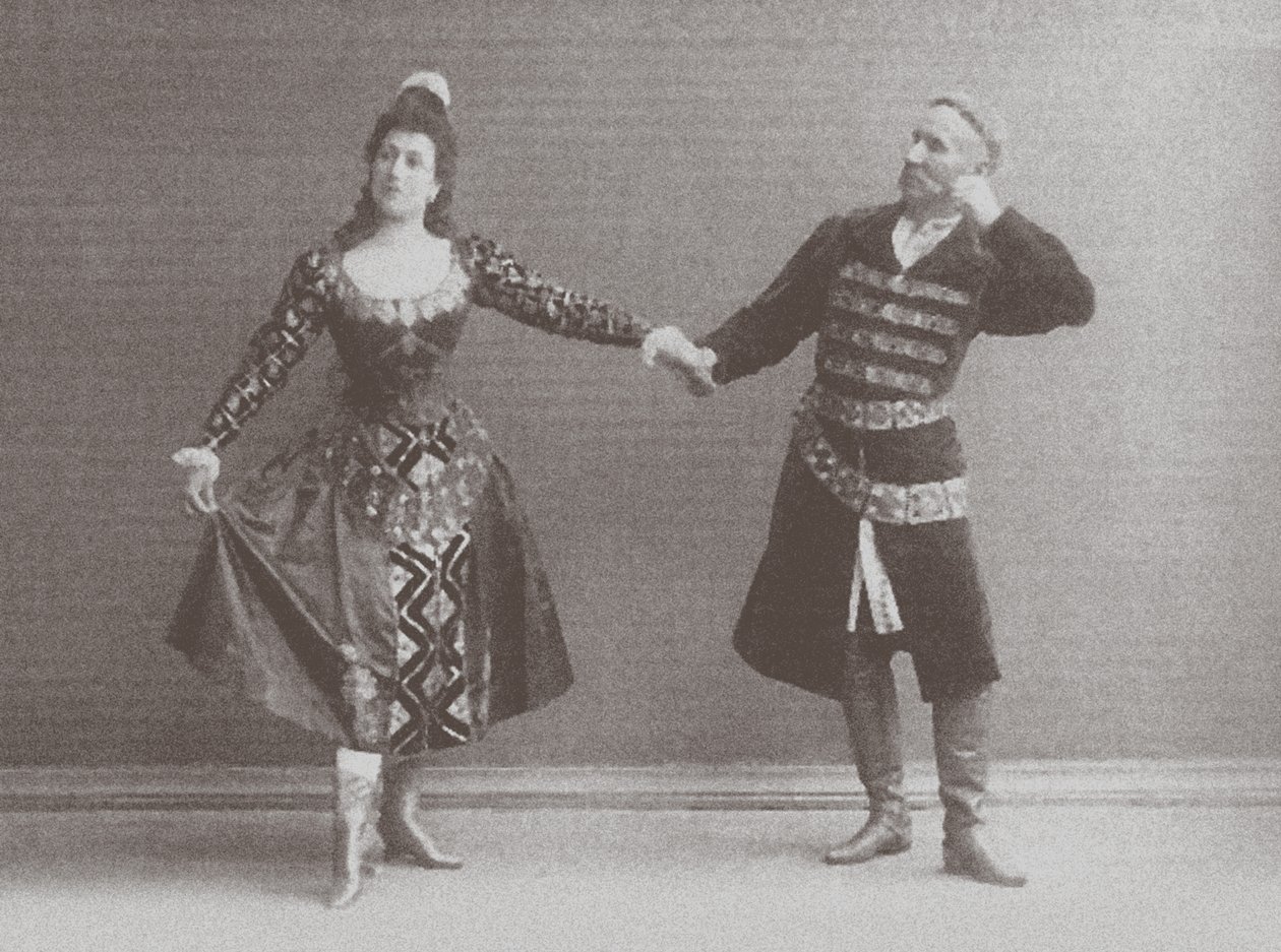 Julia i Feliks Kschessinsky w mazurku (taniec polski) w oryginale IwanowPetipa Jezioro łabędzie, 1895 autorstwa Russian Photographer