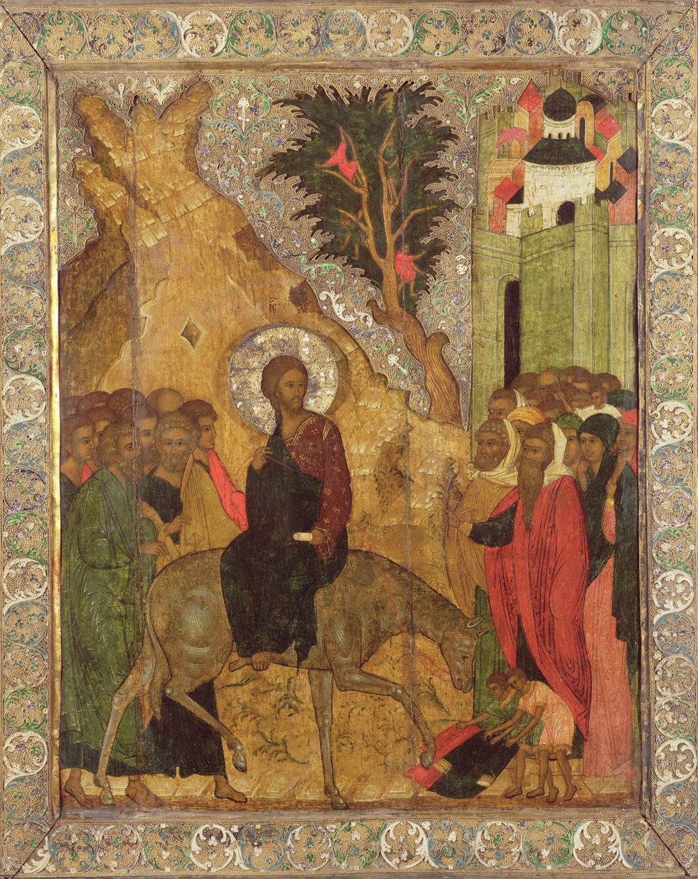 Wejście do Jerozolimy, Szkoła Moskiewska (tempera na panelu) autorstwa Russian School