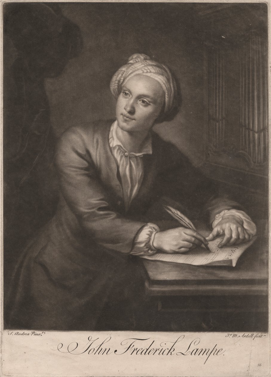 John Frederick Lampe, grawerowane przez Jamesa McArdella (ok. 1729-65), ok. 1765 (mezzotinta) autorstwa S. Andrea