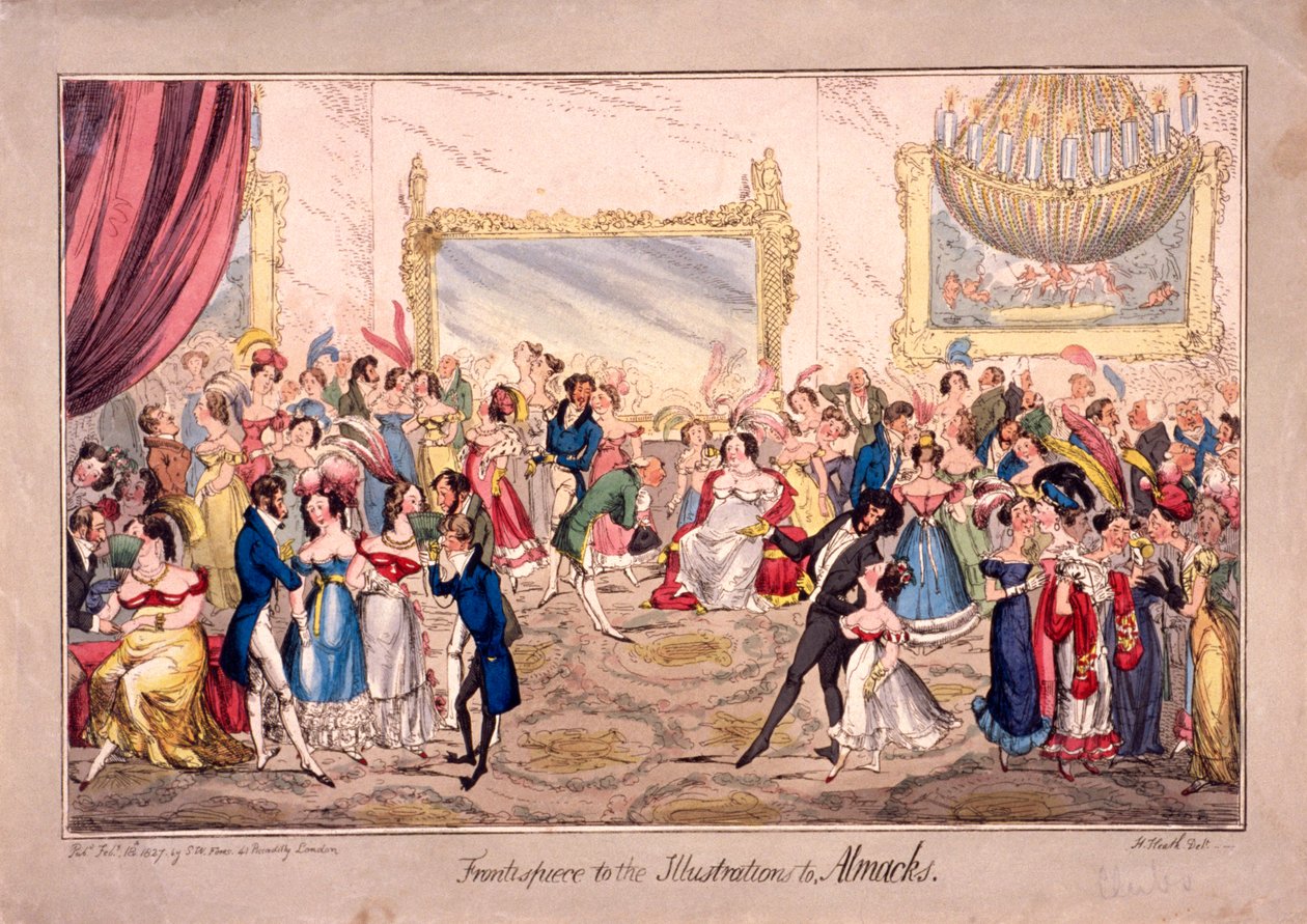 Sale zgromadzeń Almacka, Londyn, 1827 r. autorstwa SW Fores