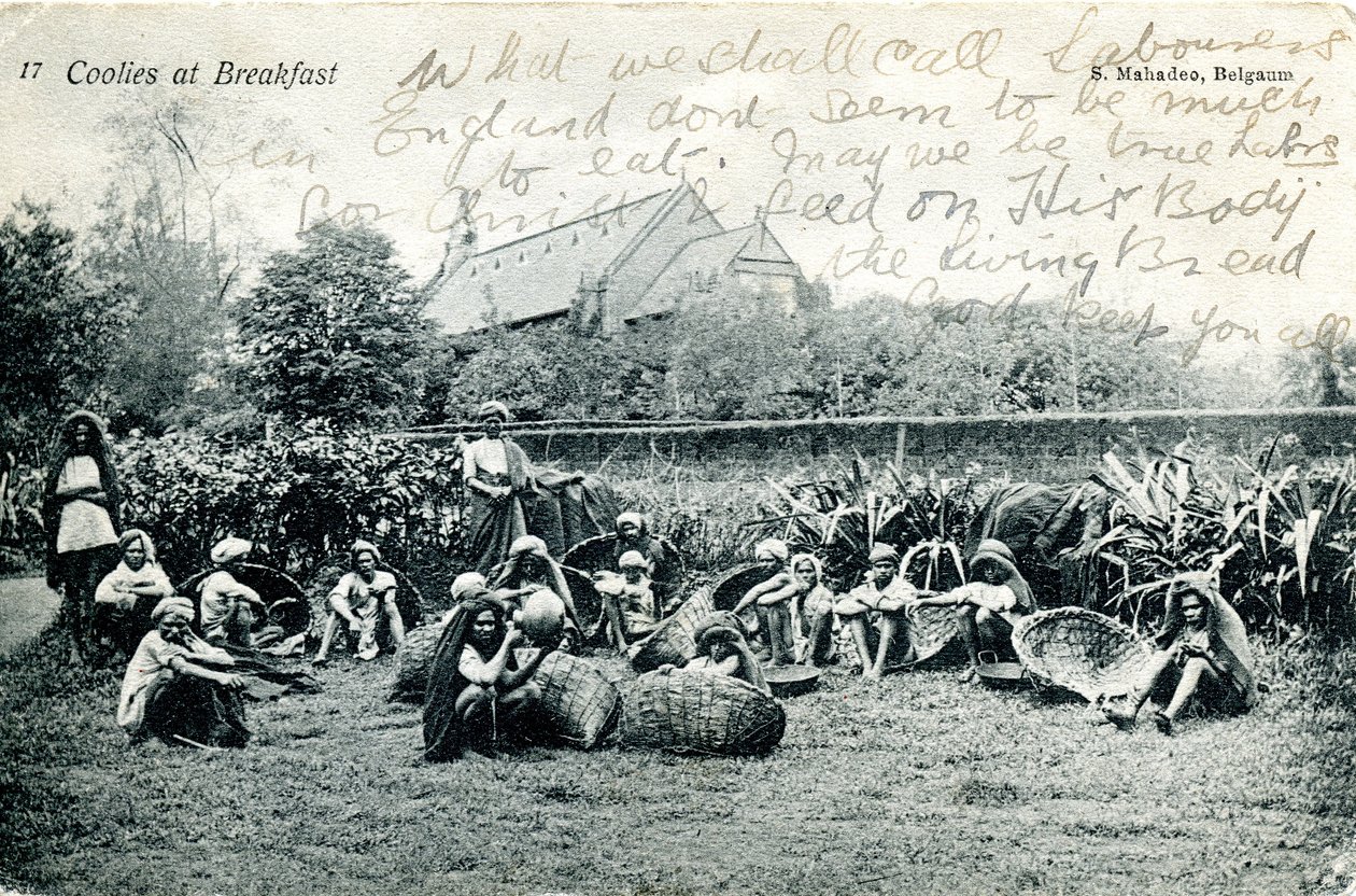 Kulisy przy śniadaniu, ok. 1908 r. (zdjęcie b/w) autorstwa S. Mahadeo