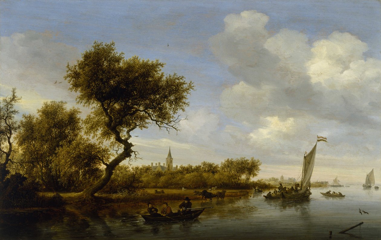 Krajobraz rzeczny z kościołem w oddali autorstwa Salomon van Ruisdael or Ruysdael