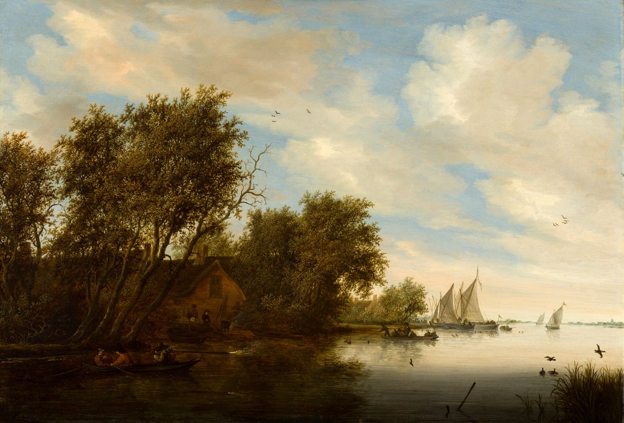 Widok na rzekę z łowcą kaczek autorstwa Salomon van Ruisdael or Ruysdael