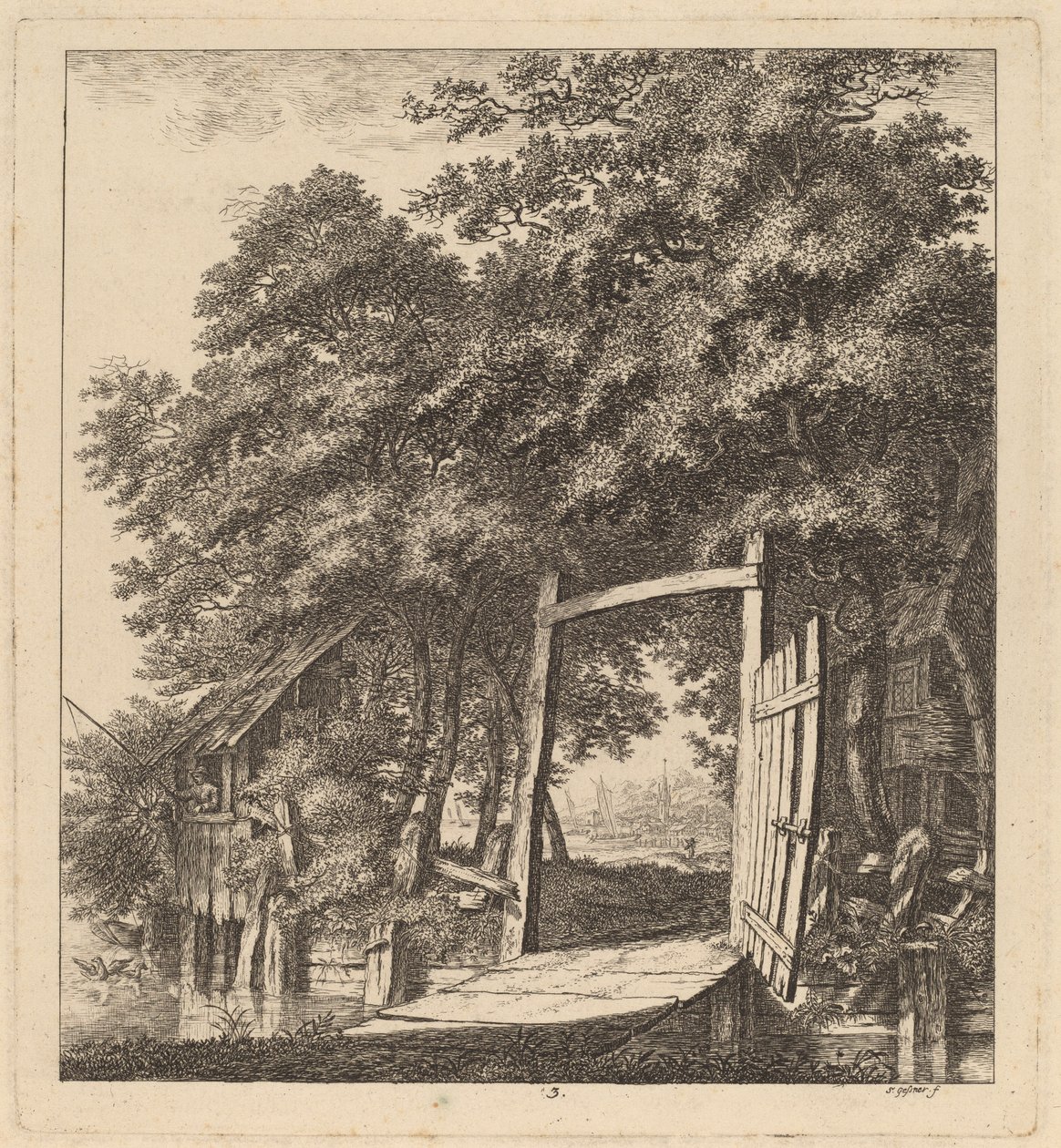 Rustykalna brama nad jeziorem, 1764 r. autorstwa Salomon Gessner