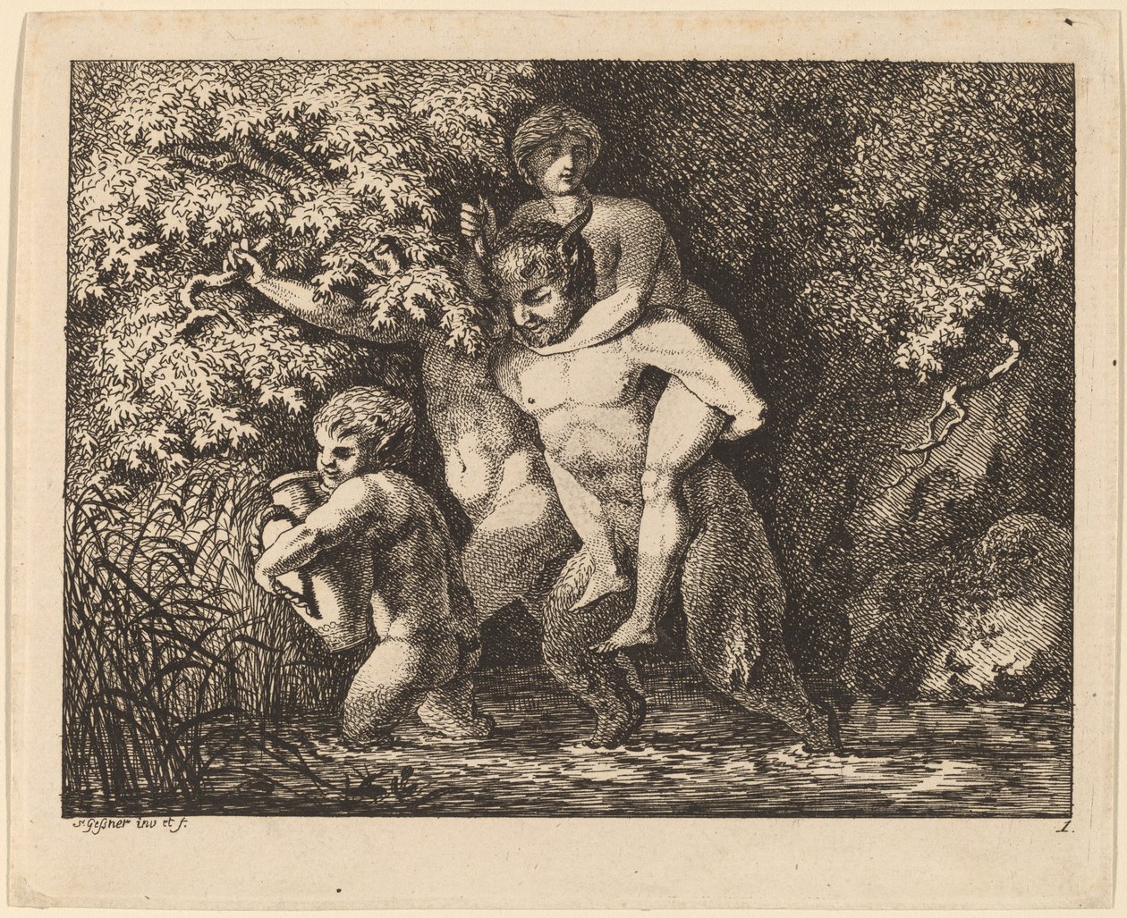 Satyr niosący nimfę, 17691771. autorstwa Salomon Gessner