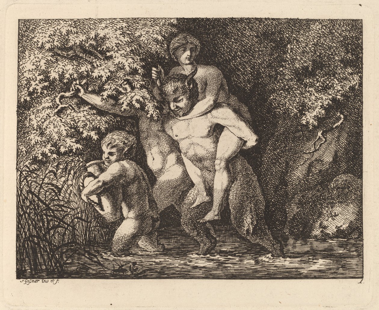 Satyr niosący nimfę na plecach autorstwa Salomon Gessner