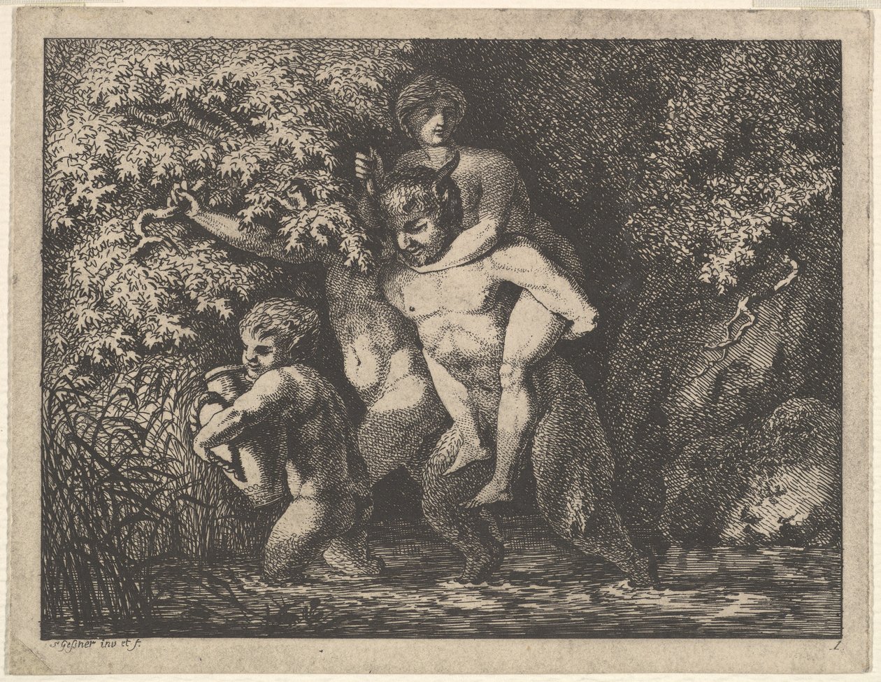 Rodzina Satyrów w drodze, XVIII wiek. autorstwa Salomon Gessner