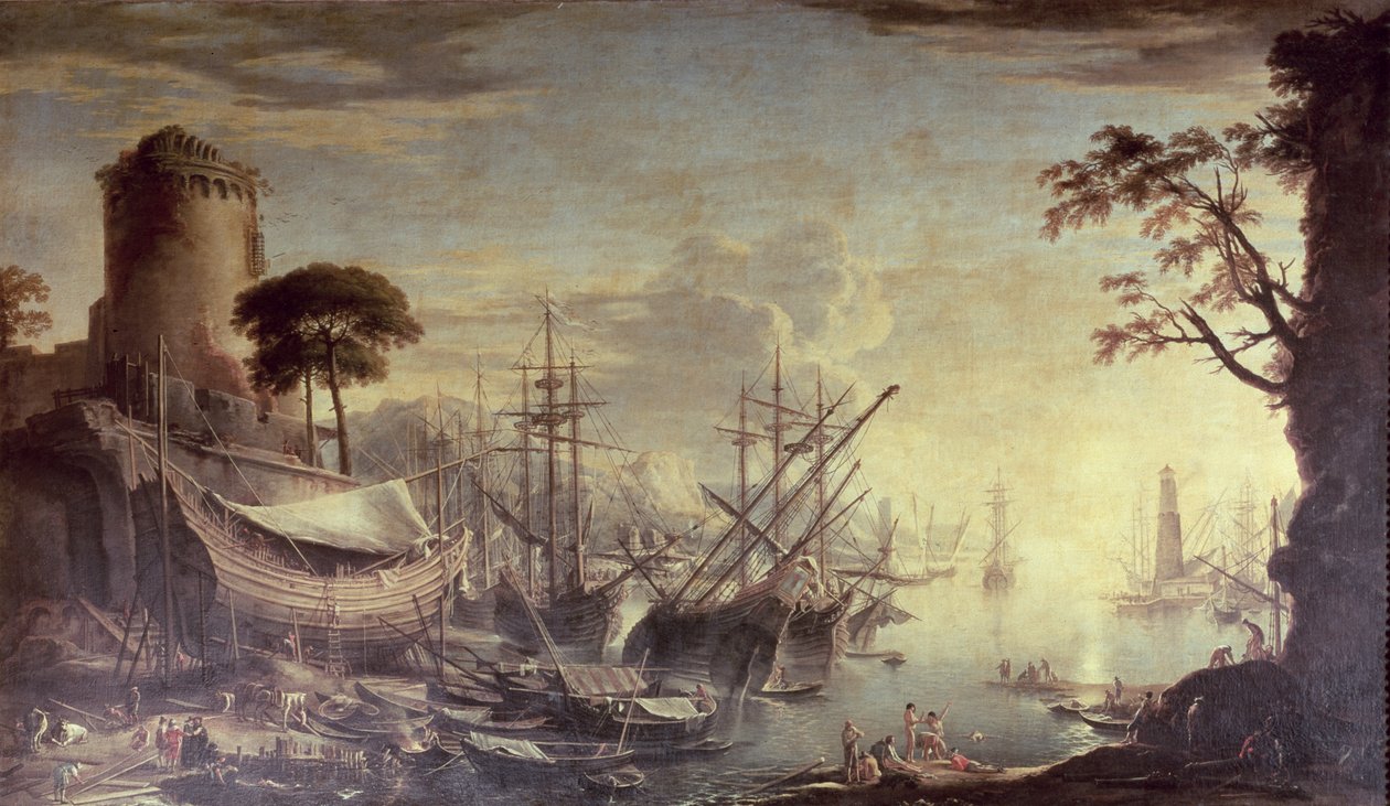 Port o zachodzie słońca autorstwa Salvator Rosa